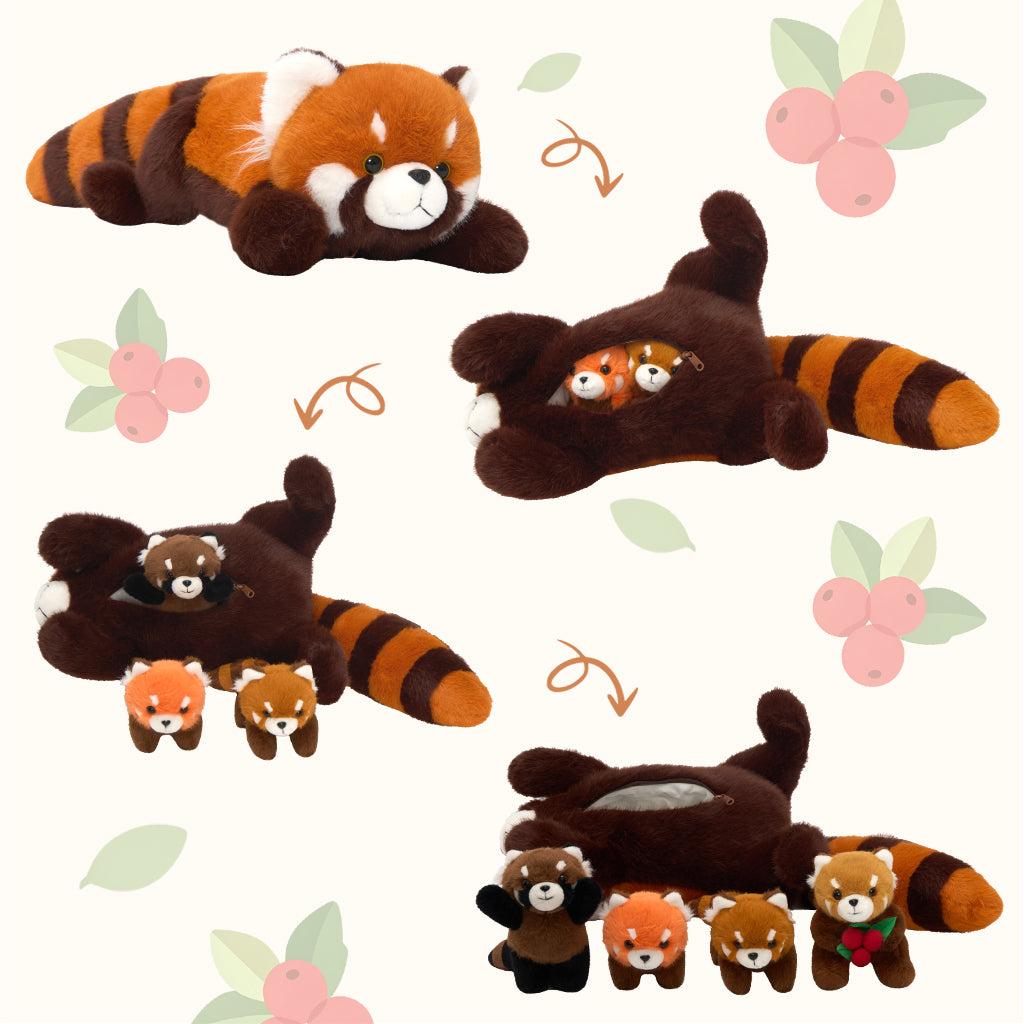 Red Panda Plush Stuffed Animal with 4 Babies
