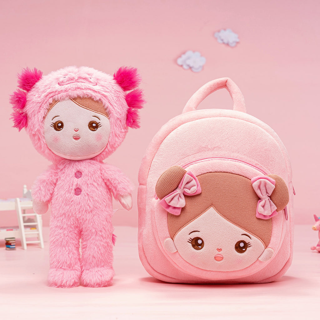 Personalized Pink Newt Girl Doll + Backpack