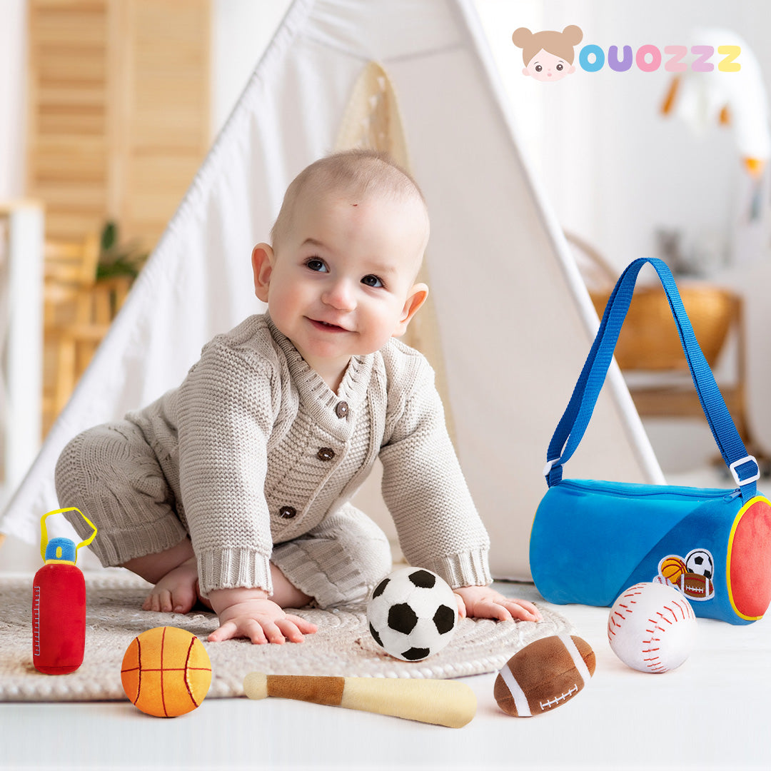 Personalized Baby's First Sports Bag Plush Playset Sensory Toys Set