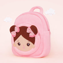 Load image into Gallery viewer, Personalized Plush Backpack Pink with Brown Skin Open Eyes
