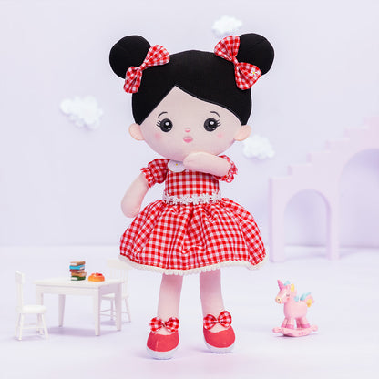 Personalized Abby Black Hair Girl Doll - Pink & Red
