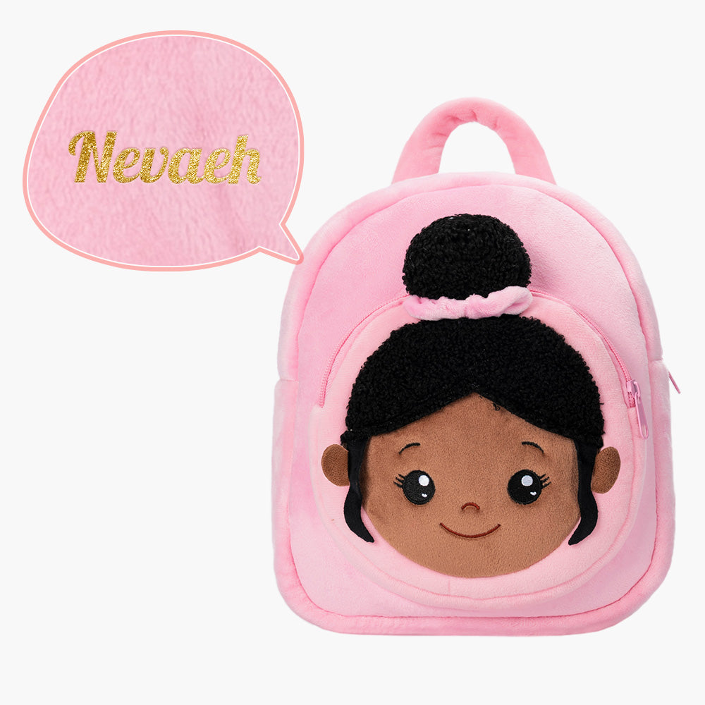 Personalized Deep Skin Tone Plush Princess Pink Doll + Backpack