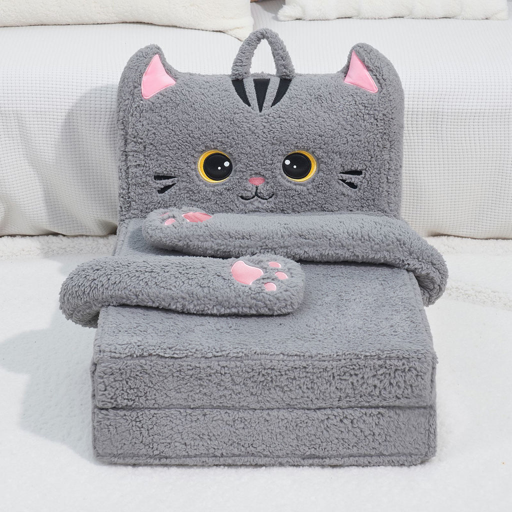 Foldable Animal Grey Cat Pattern Polar Fleece Children Sofa