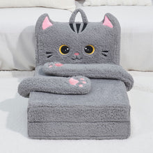 Load image into Gallery viewer, Foldable Animal Grey Cat Pattern Polar Fleece Children Sofa