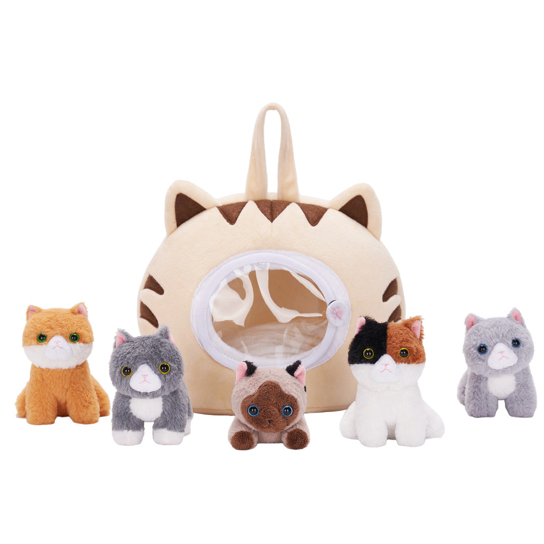 Personalized Plush Cat Nest Toy Set with 5 Stuffed Kittens