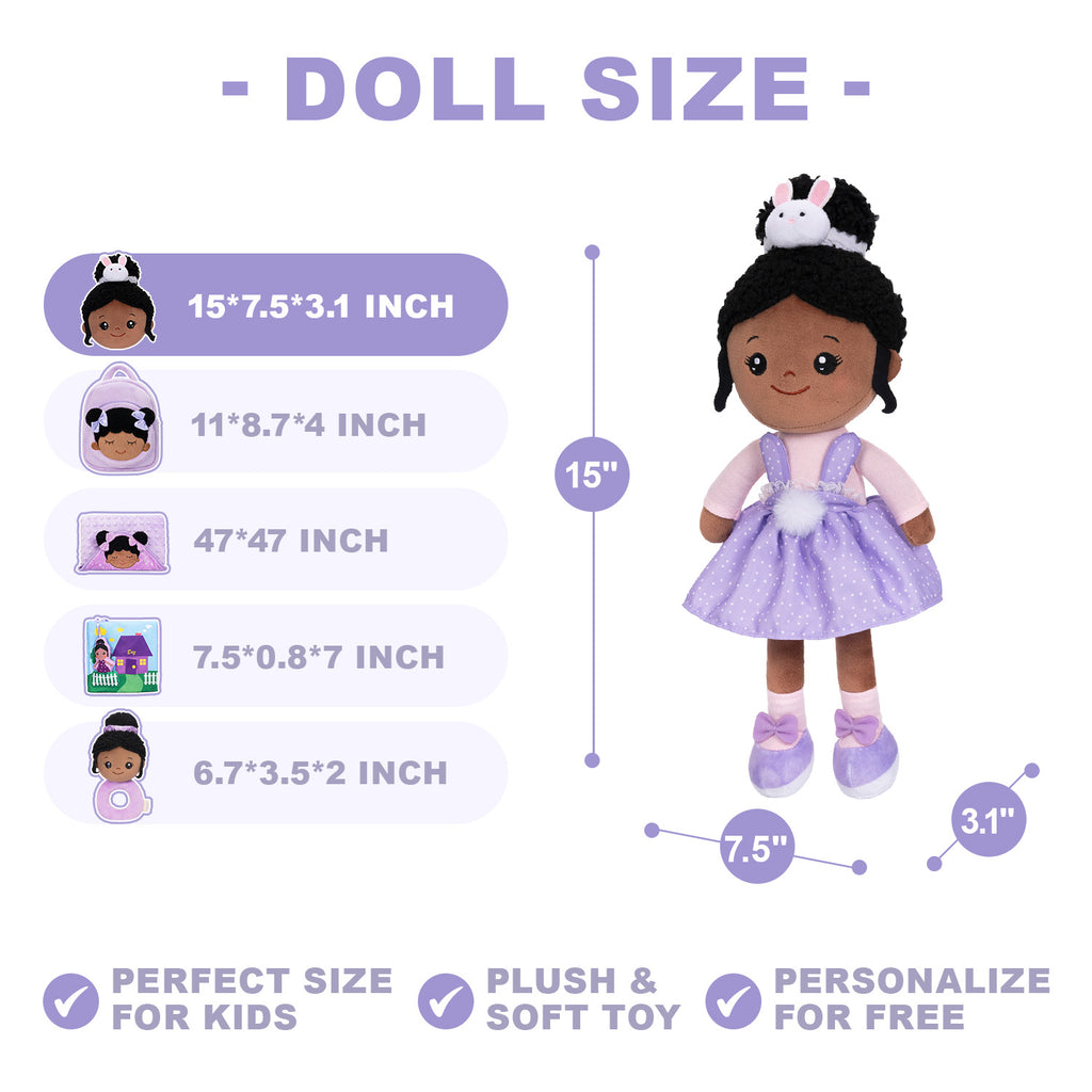 Personalized Deep Skin Tone Plush Purple Bunny Doll