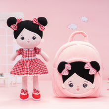 Load image into Gallery viewer, Personalized Red Outfit &amp; Black Hair Girl Doll + Backpack