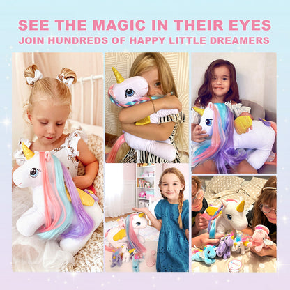 Rainbow Hair Plush Unicorn Mommy with 4 Babies Stuffed Animal Rapunzelcorn