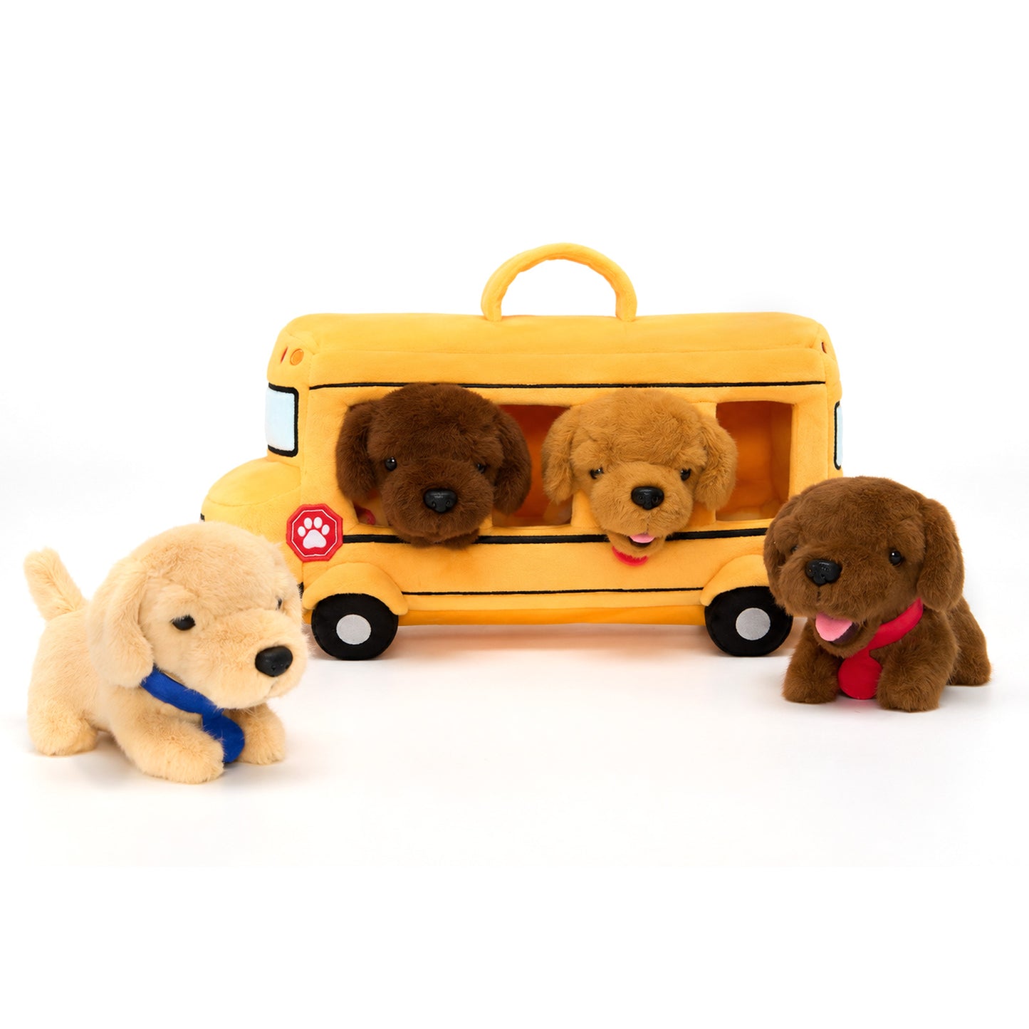 Personalised Plush Golden Retriever Puppy School Bus Playset (5-Piece Set)