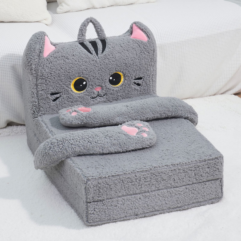 Foldable Animal Grey Cat Pattern Polar Fleece Children Sofa