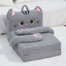 Load image into Gallery viewer, Foldable Animal Grey Cat Pattern Polar Fleece Children Sofa