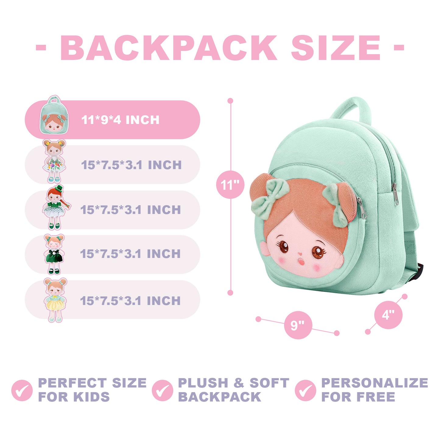 Personalized Green Plush Baby Backpack