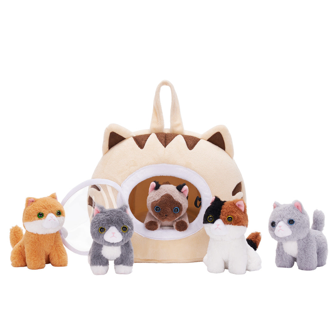 Personalized Plush Cat Nest Toy Set with 5 Stuffed Kittens