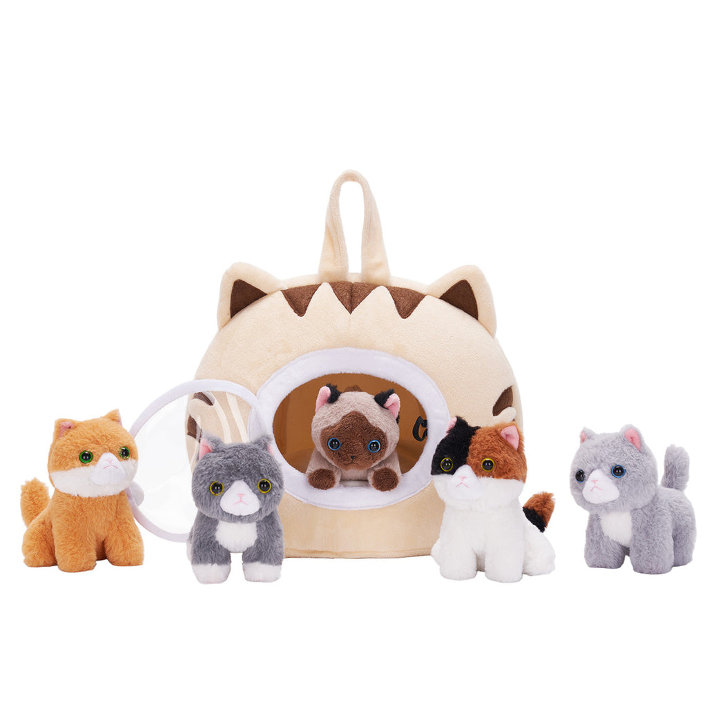 Personalized Cute Plush Cat House Toy Set with 5 Kitties