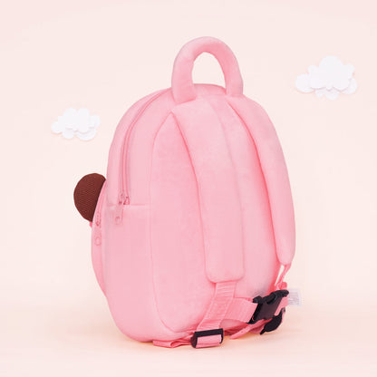 Personalized Plush Backpack Pink with Brown Skin Open Eyes