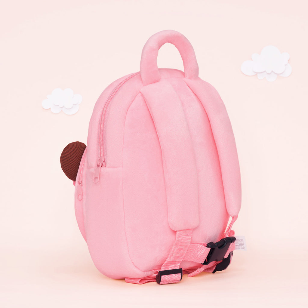 Personalized Plush Backpack Pink with Brown Skin Open Eyes