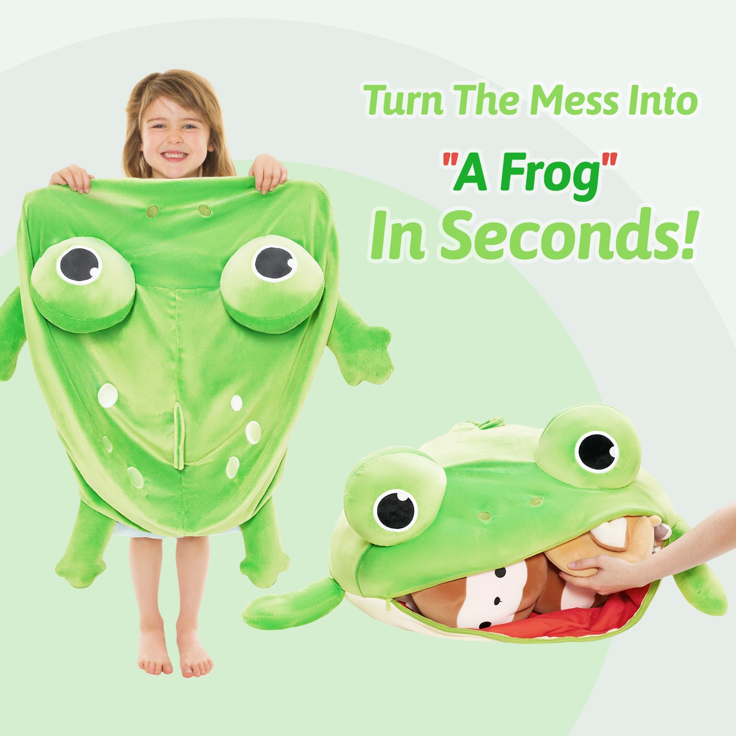 Frog Shaped Toy Storage Bag with Tongue Sticking Out Play Mat