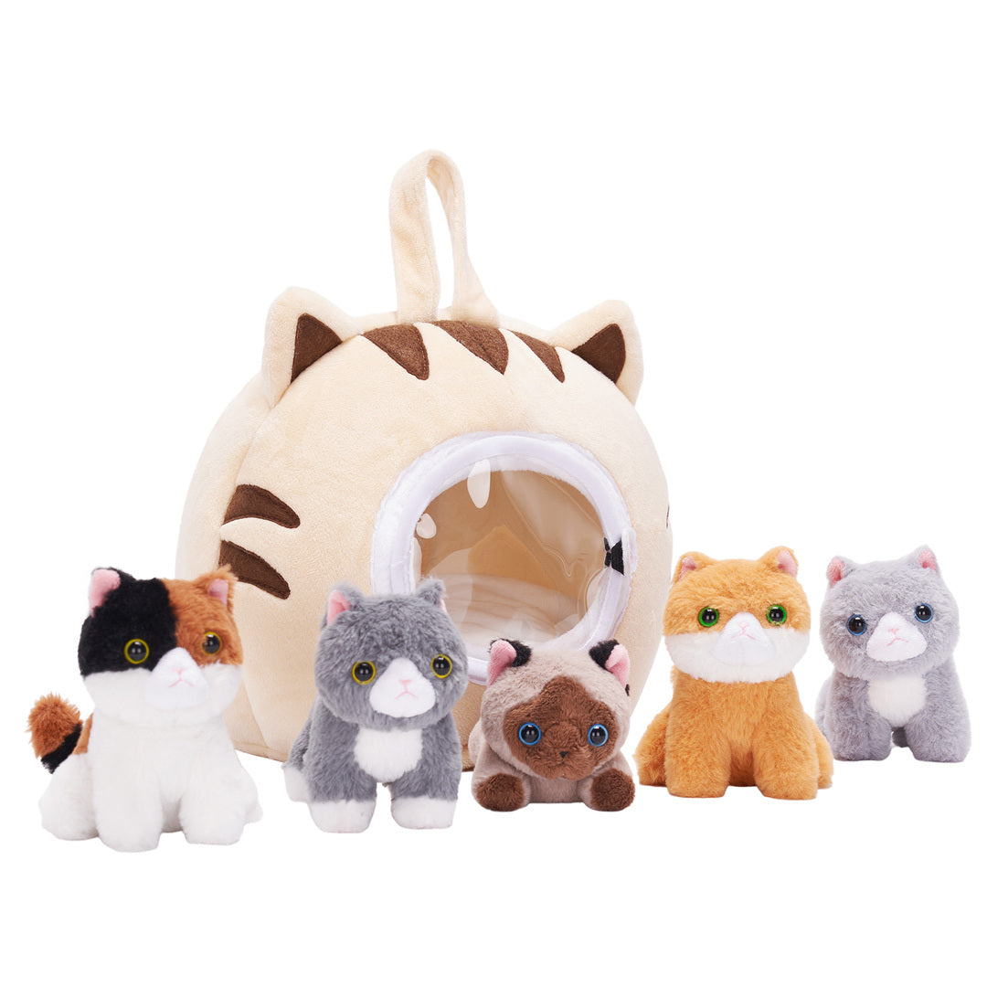 Personalized Plush Cat Nest Toy Set with 5 Stuffed Kittens