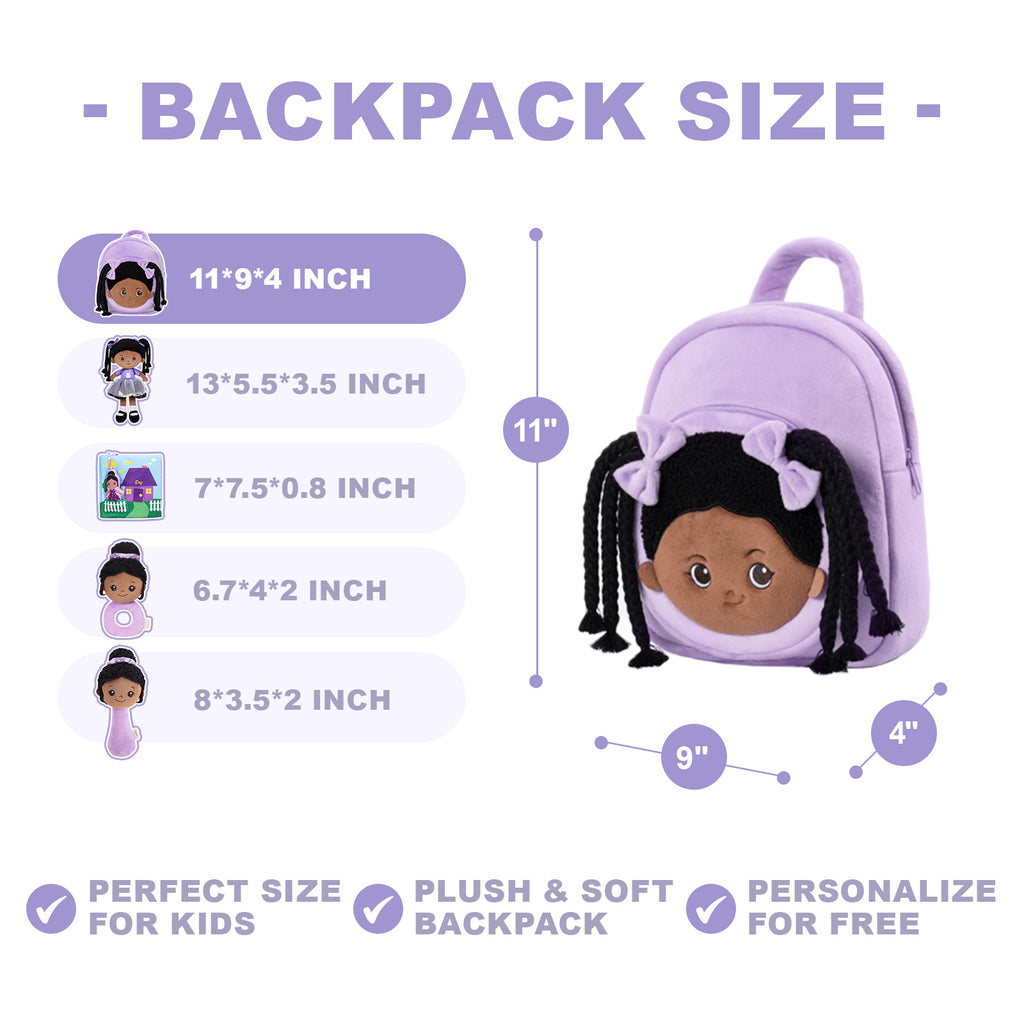 Personalized Deep Skin Tone Plush Purple Ash Backpack