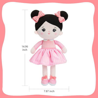 Personalized Abby Black Hair Girl Doll - Pink & Red