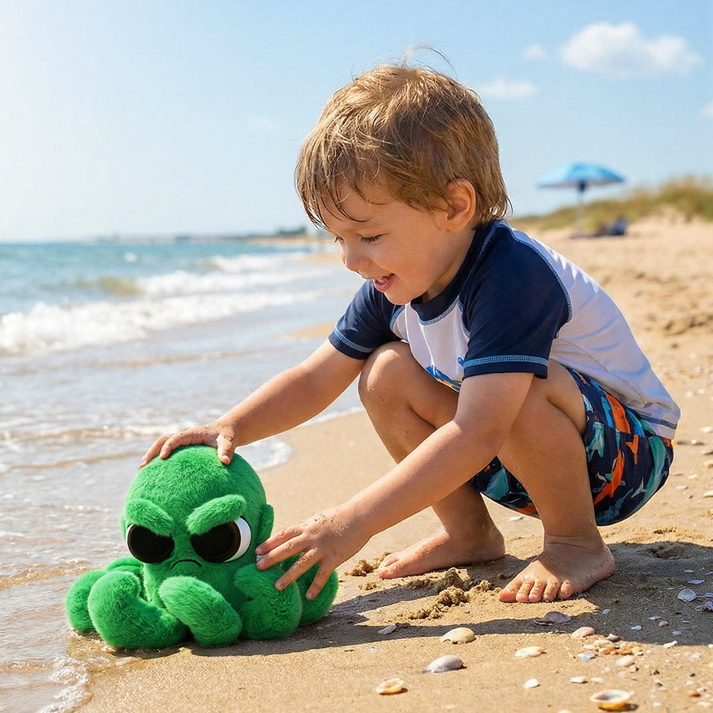 Soft Fur Green Octopus Plush Stuffed Animal Toy 7.5 Inch