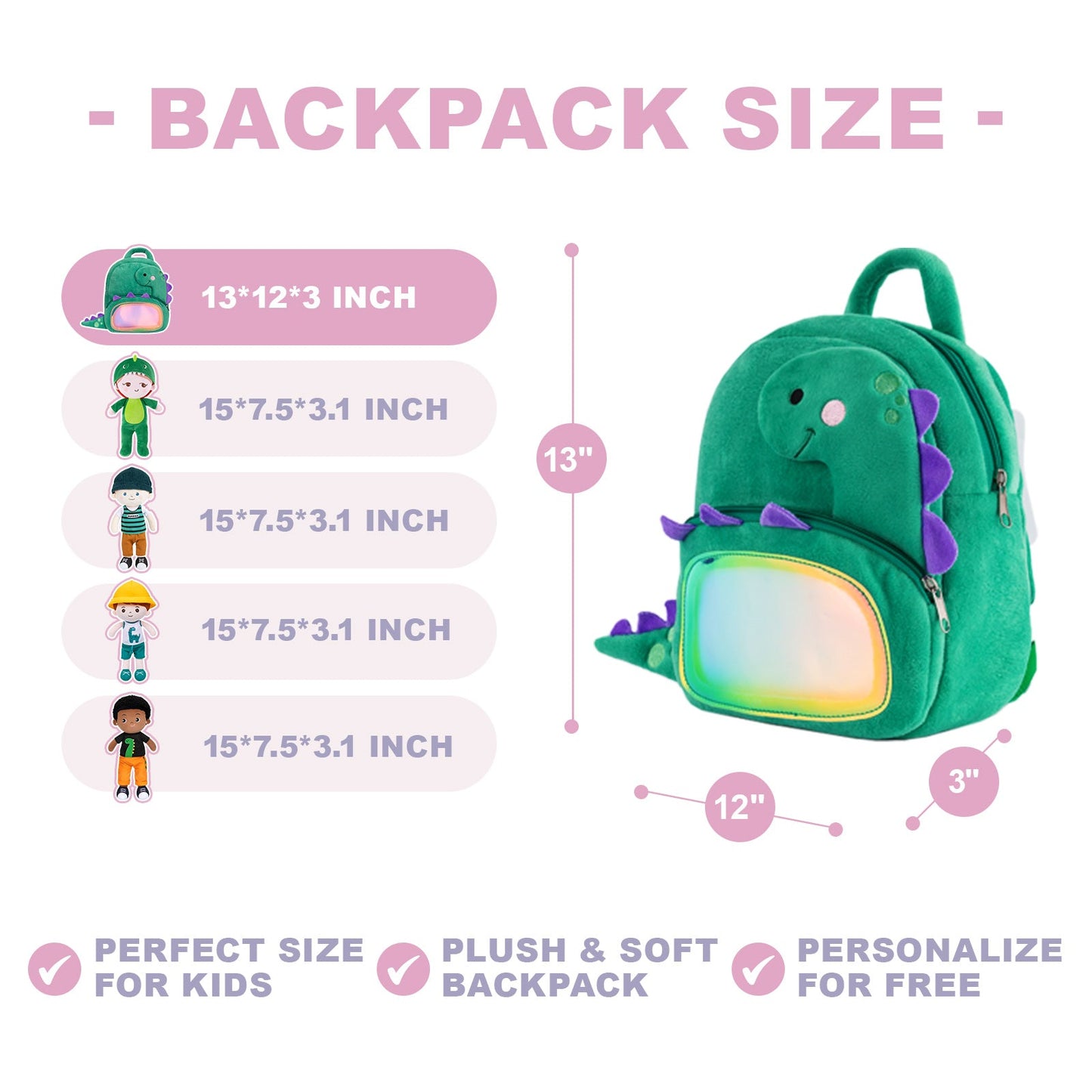 Personalized Plaid Jacket Plush Baby Boy Doll + Backpack