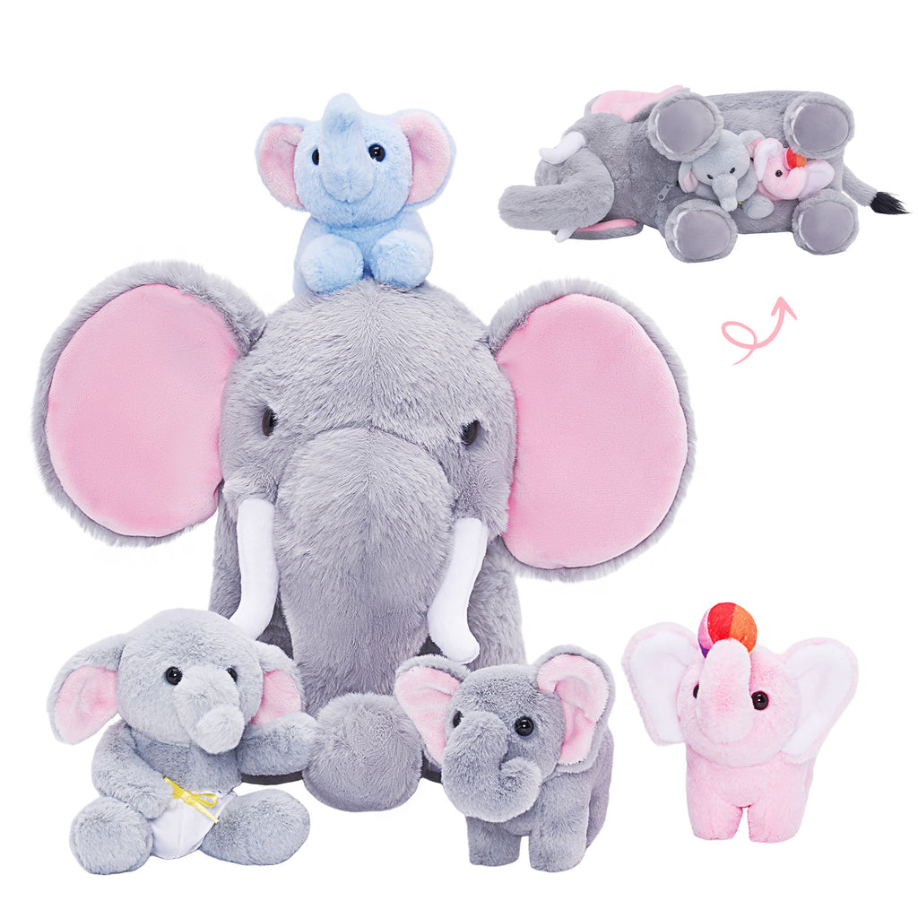 Elephant Family Plush Toy Set with 4 Pieces Baby Gift Set