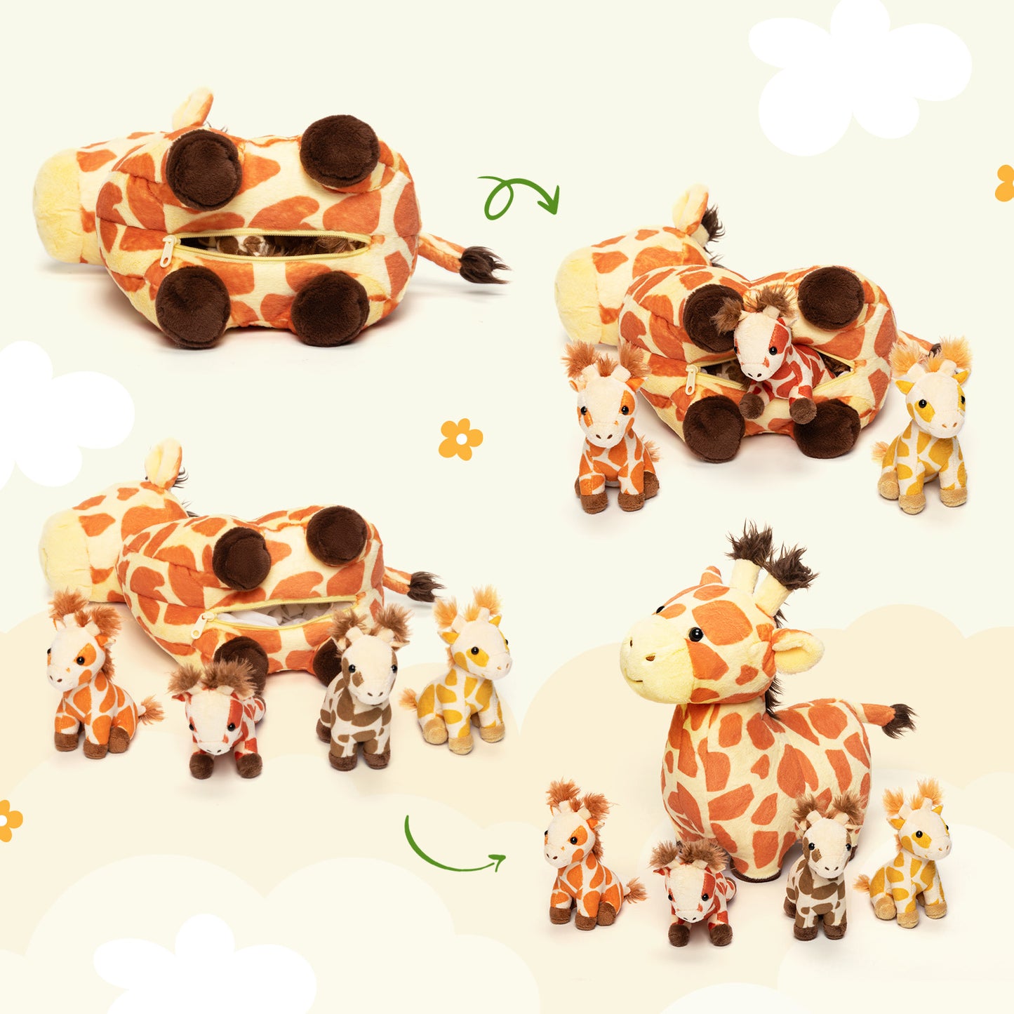 Giraffe Family Plush Toy Set With 4 Baby Giraffes