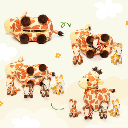 Giraffe Family Plush Toy Set With 4 Baby Giraffes