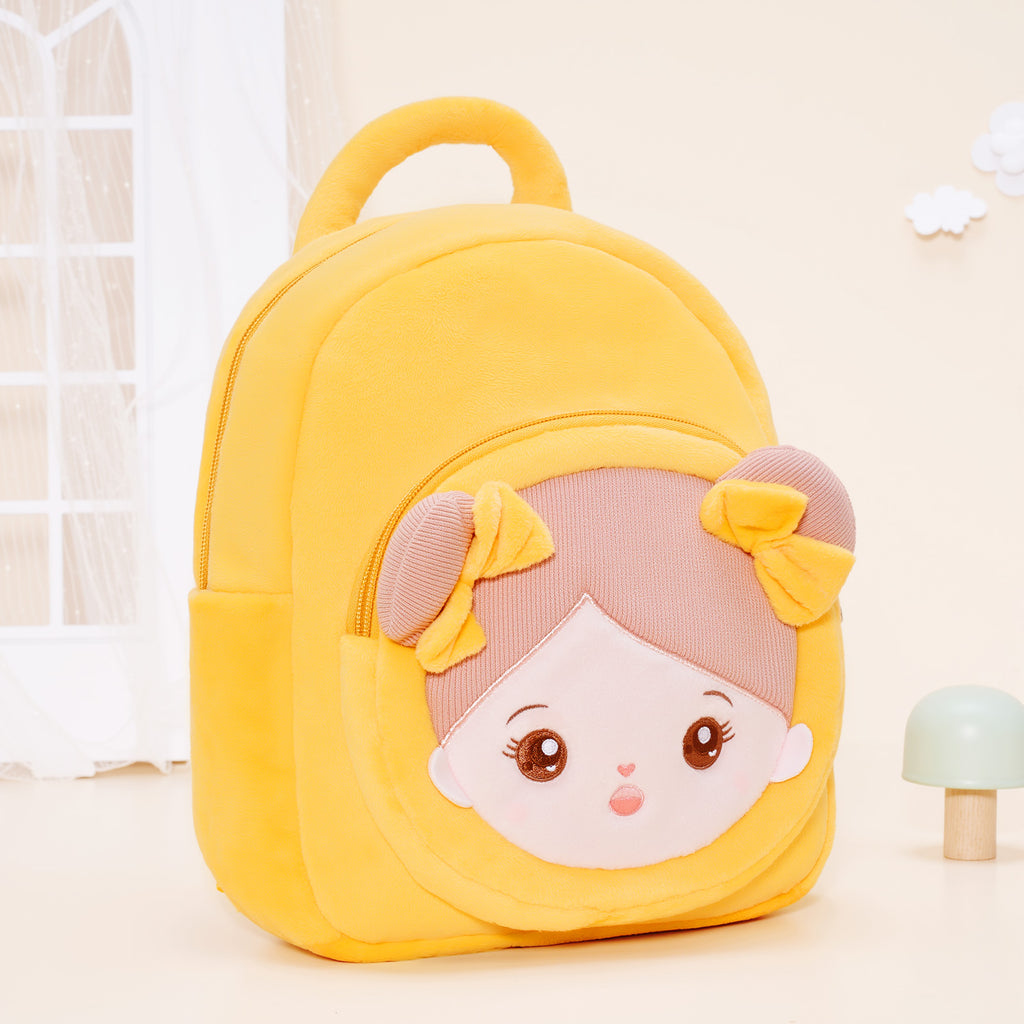 Personalized Yellow Open Eyes Plush Baby Girl Backpack