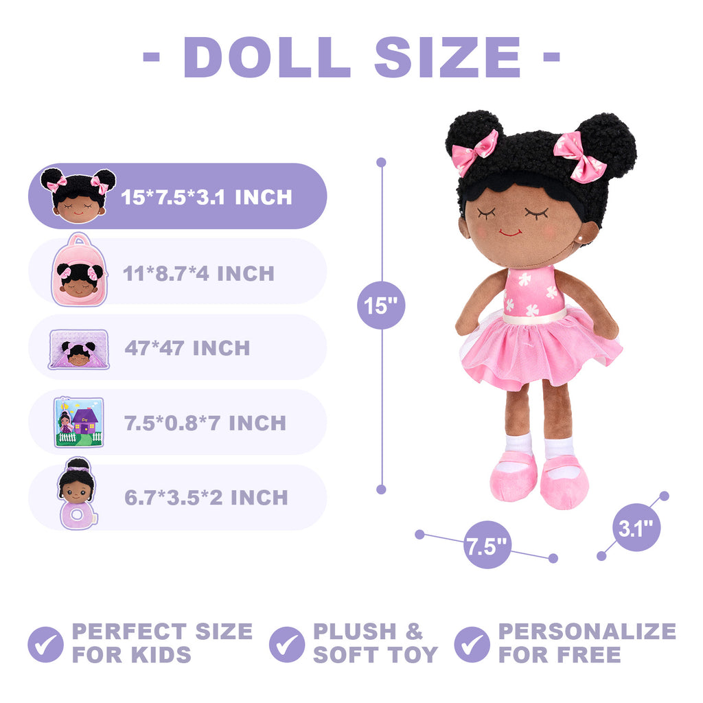 Personalized Deep Skin Tone Plush Pink Dora Doll