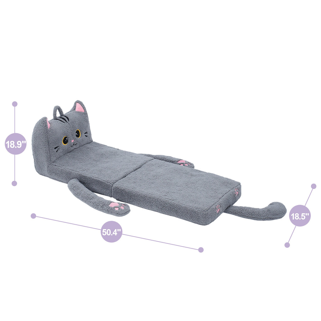 Foldable Animal Grey Cat Pattern Polar Fleece Children Sofa