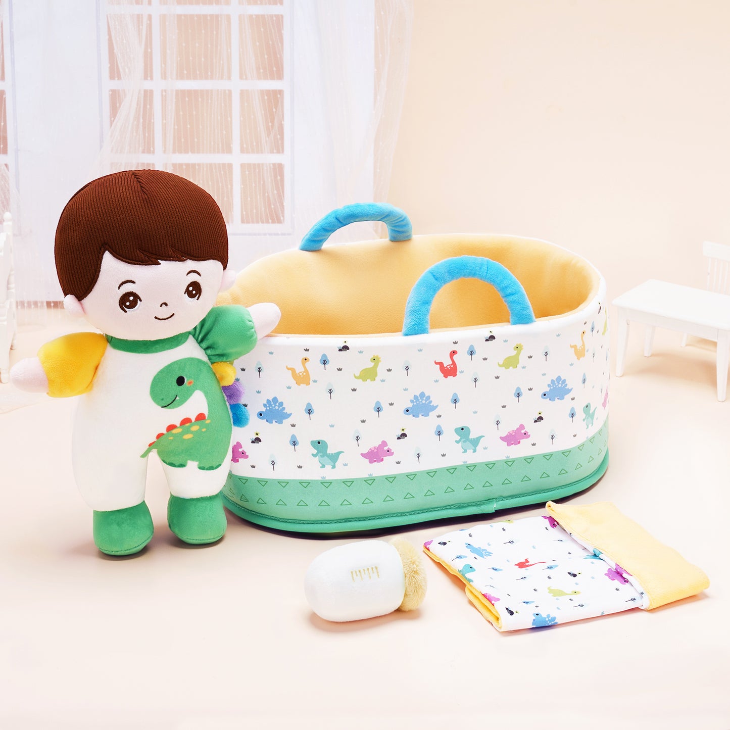 Mini Personalized Dinosaur White Skin Boy Plush Doll & Gift Set