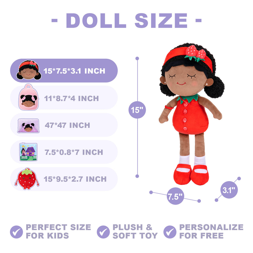 Personalized Red Deep Skin Tone Plush Dora Doll + Backpack