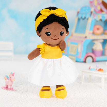 Personalized Yellow Deep Skin Tone Plush Baby Girl Doll