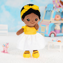 Load image into Gallery viewer, Personalized Yellow Deep Skin Tone Plush Baby Girl Doll