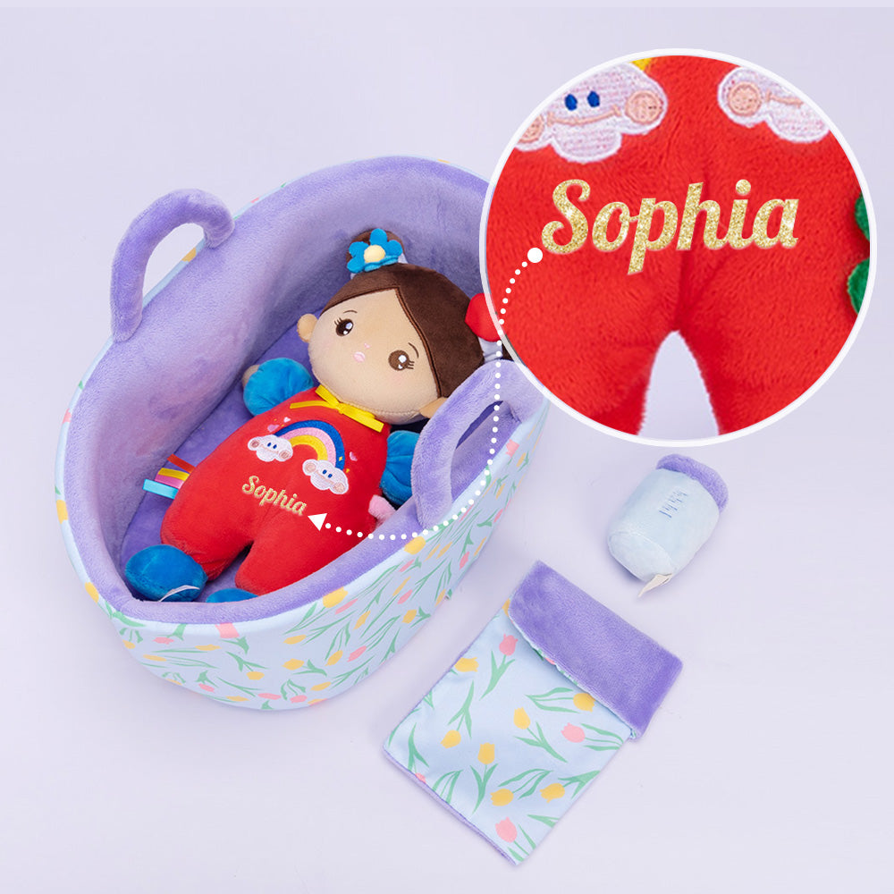 Personalized 10 Inch Mini Plush Doll Cloth Basket Gift Set