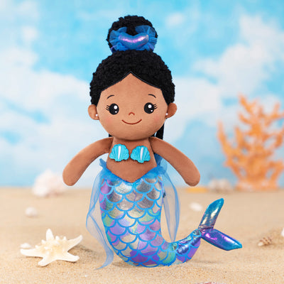 Personalized Deep Skin Tone Fantasy Mermaid Plush Baby Girl Doll