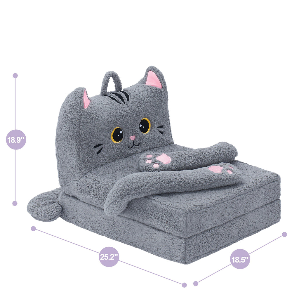 Foldable Animal Grey Cat Pattern Polar Fleece Children Sofa