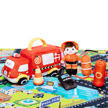 Load image into Gallery viewer, Personalized Baby&#39;s First Fire Truck Plush Playset Sound Toy Gift Set
