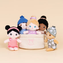 Load image into Gallery viewer, Multi-Ethnic 8&#39;&#39; Plush Dolls Sound Toy Gift | Set Of 5 Dolls + 1 Cloth Basket