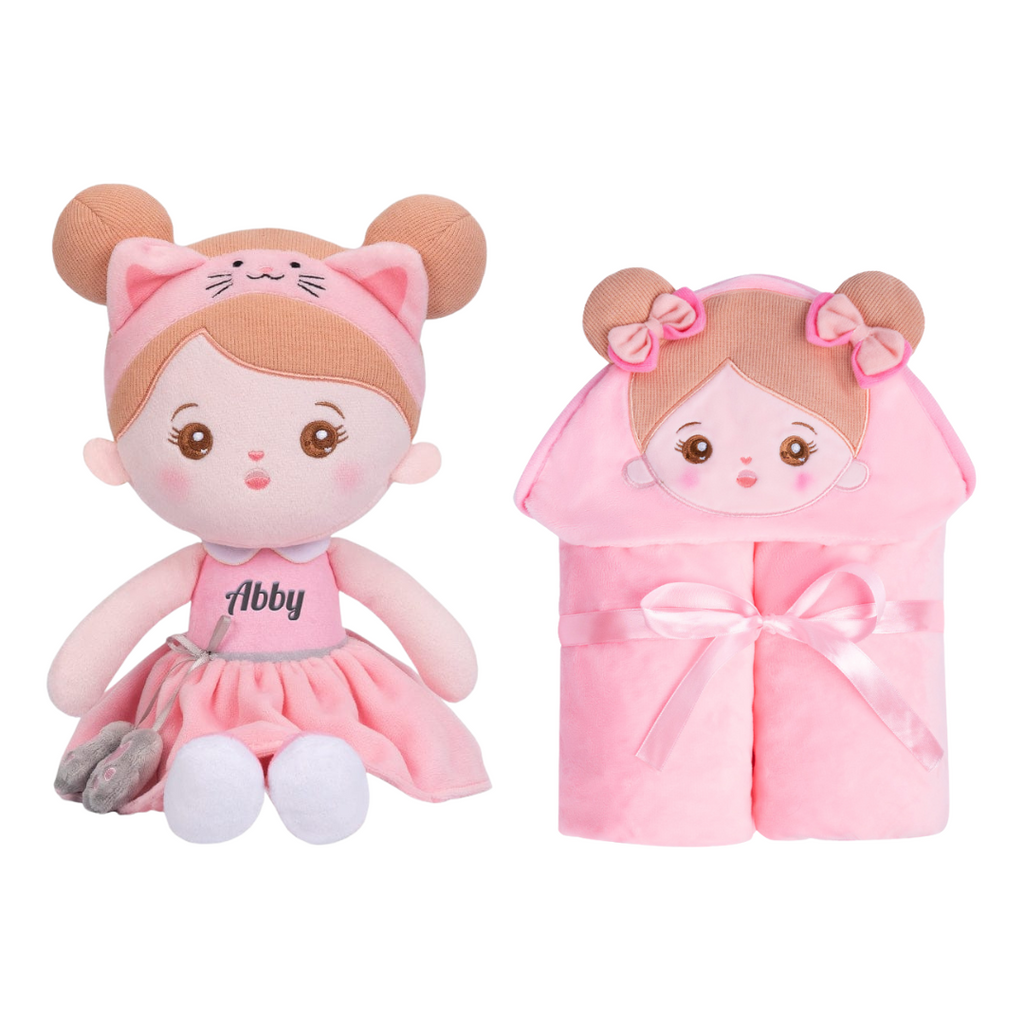 Personalized Doll and 88 cm Soft Baby Toddler Blanket Combo