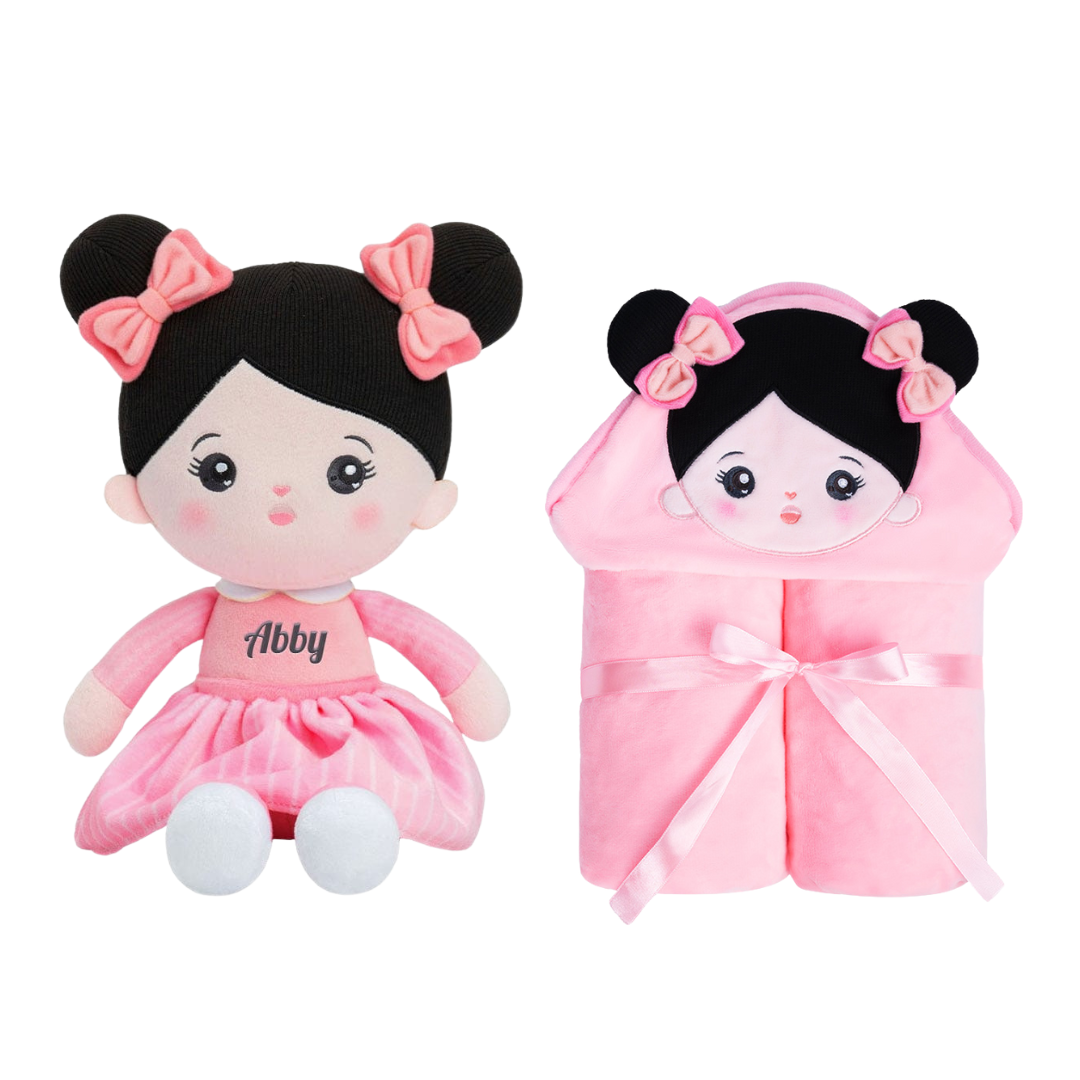 Personalized Doll and 88 cm Soft Baby Toddler Blanket Combo
