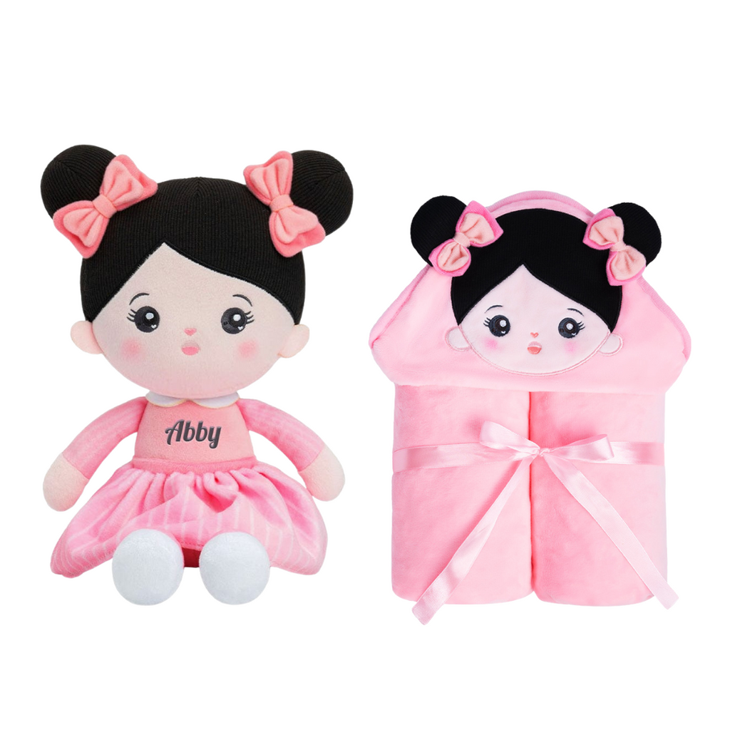Personalized Doll and 88 cm Soft Baby Toddler Blanket Combo