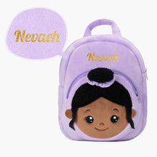Load image into Gallery viewer, Personalized Deep Skin Tone Plush Nevaeh Purple Doll + Backpack