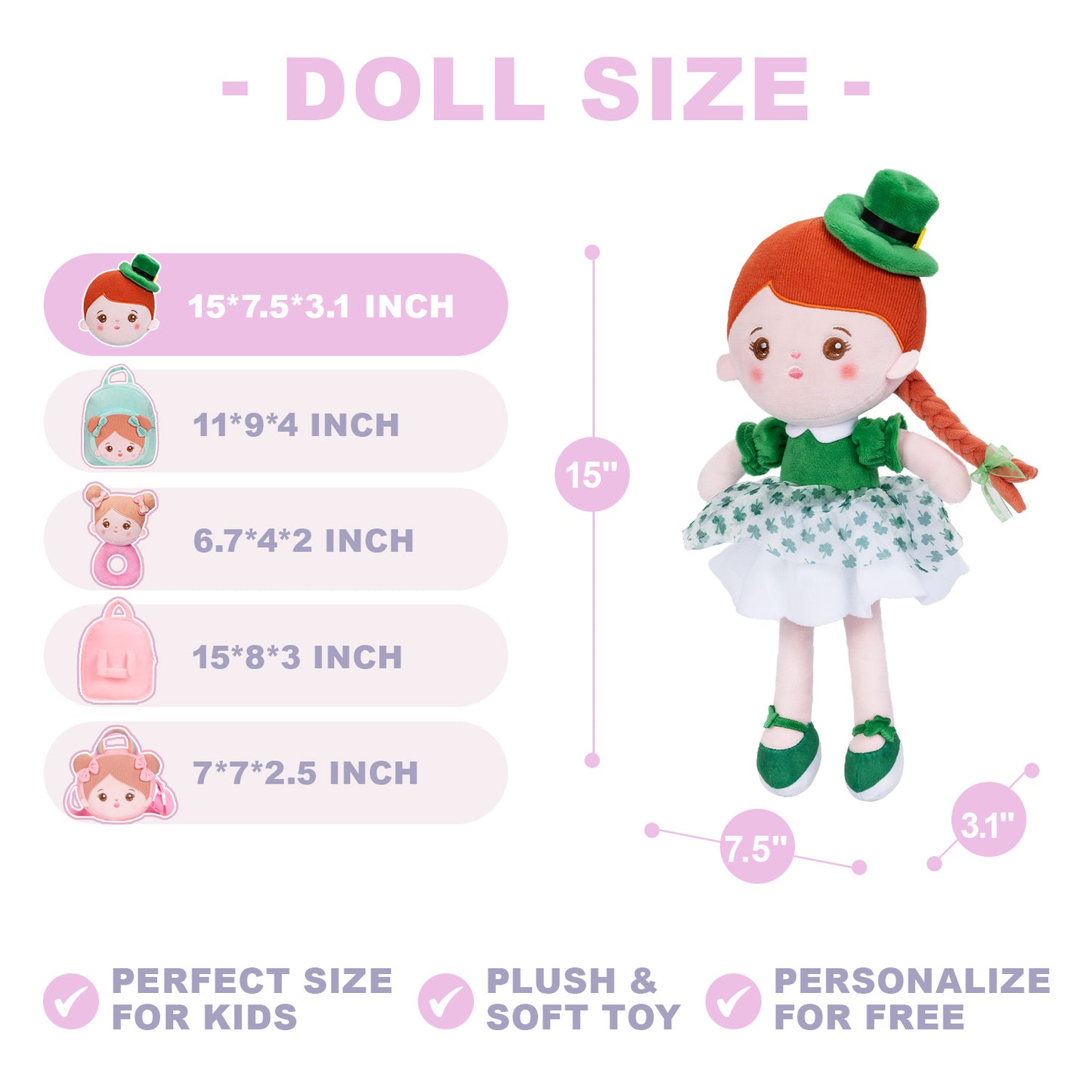 Personalized St Patrick's Day Gifts Green Clover Plush Doll