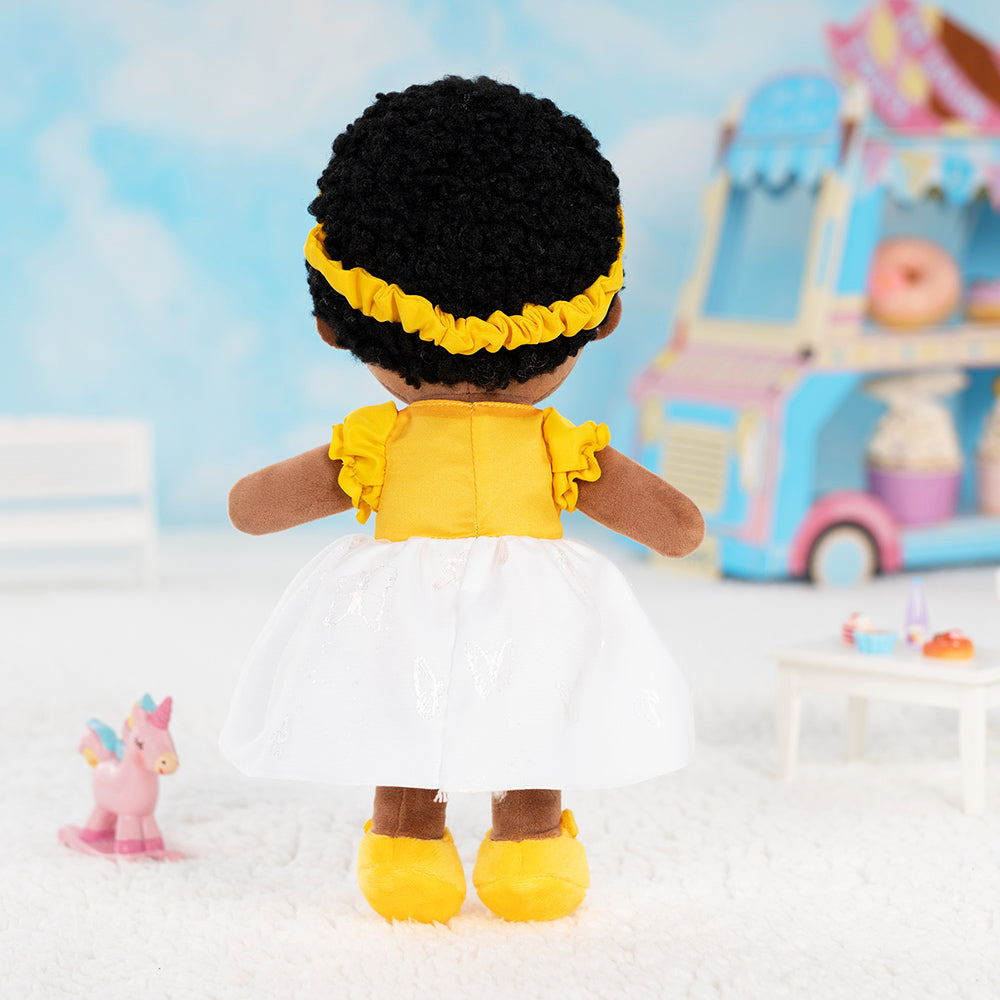 Personalized Yellow Deep Skin Tone Plush Baby Girl Doll