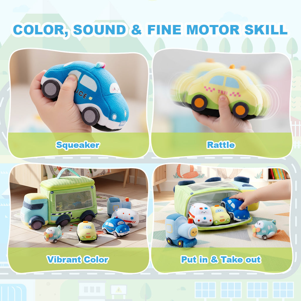 Personalized Baby's First Car Sensory Toy Plush Playset