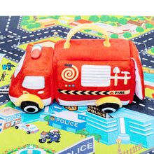 Load image into Gallery viewer, Personalized Baby&#39;s First Fire Truck Plush Playset Sound Toy Gift Set