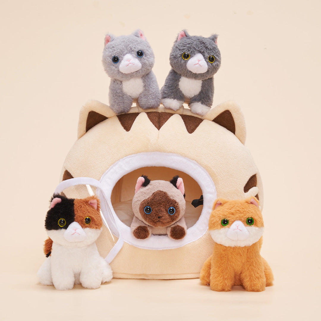 Personalized Plush Cat Nest Toy Set with 5 Stuffed Kittens